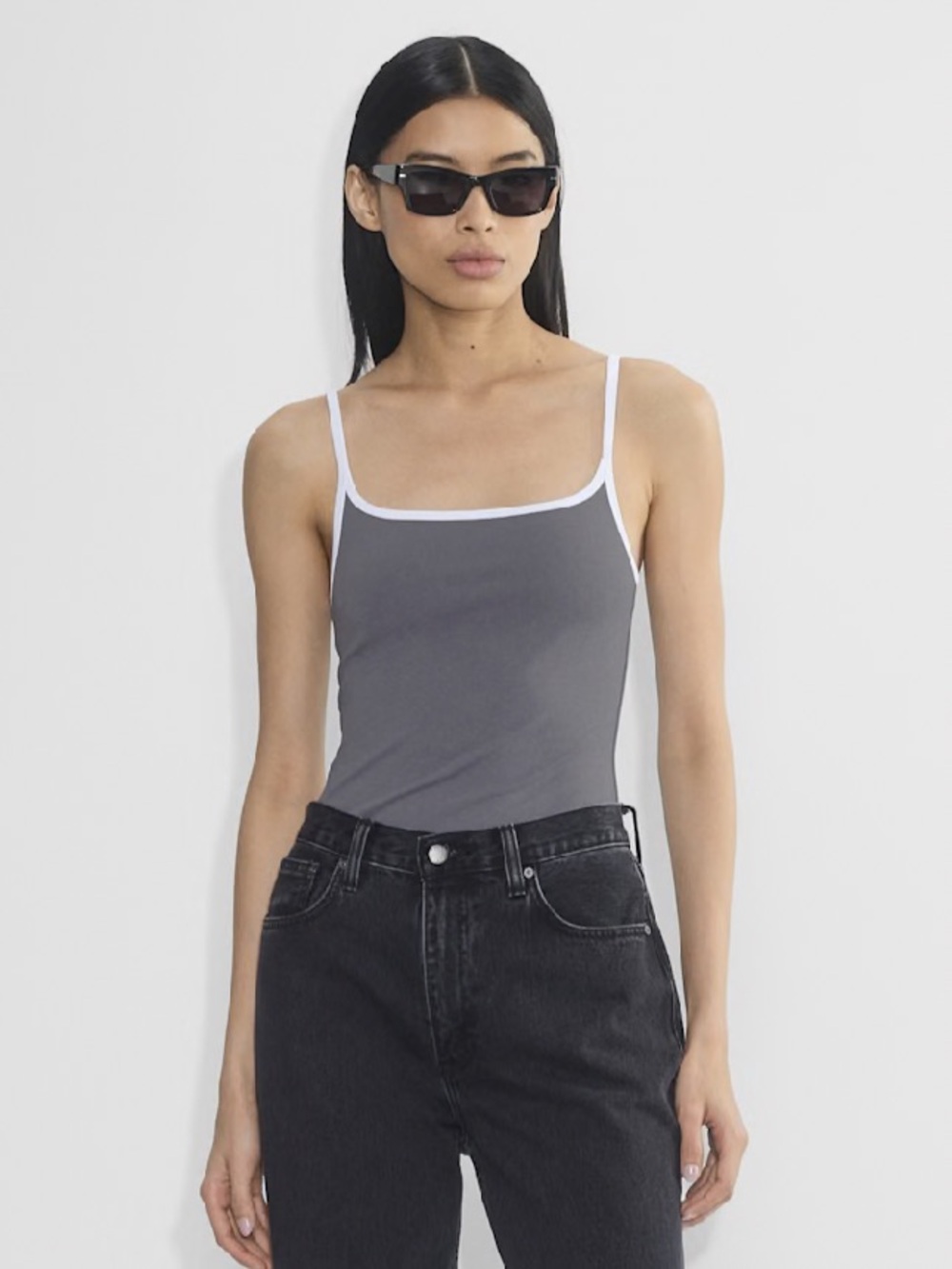 Aritzia Original Contour Swoop Cami Tank Top Dark Grey White Medium 121266